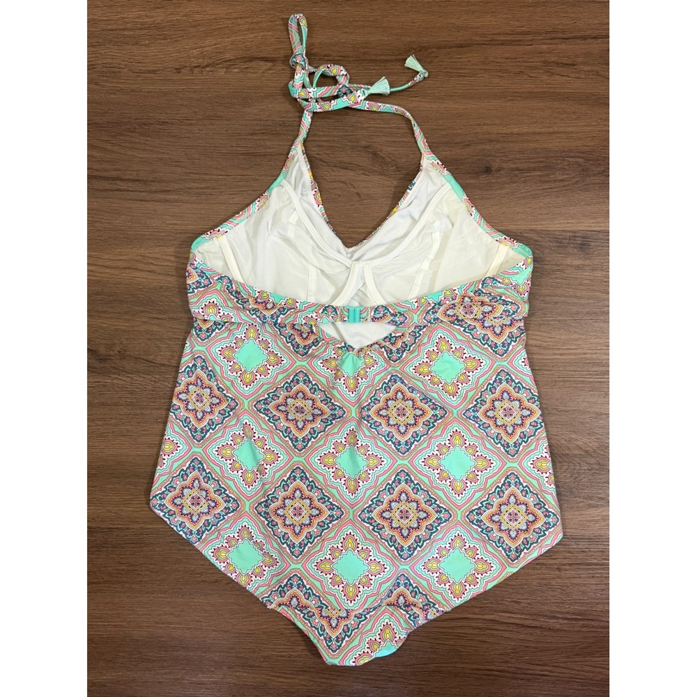 Bravissimo Mint Geometric Tile Underwire Halter One Piece Swimsuit 38D SW496PAP - Picture 2 of 4
